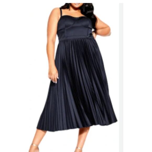 NEW City Chic Plus 22 Ahana Corset Dress Navy Blue Satin Midi Cocktail Holiday - Picture 1 of 6